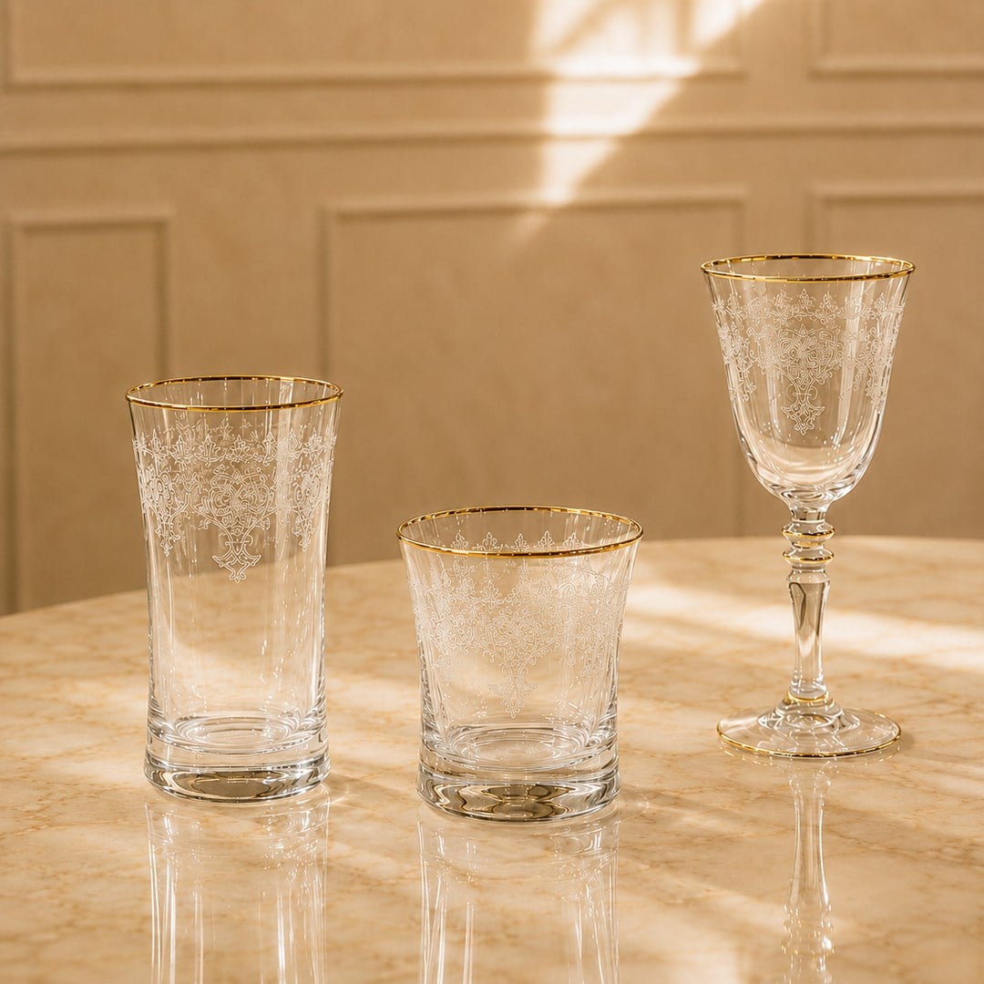 Bardak SetleriButik Kristal 61 Parça Bardak Seti Gold