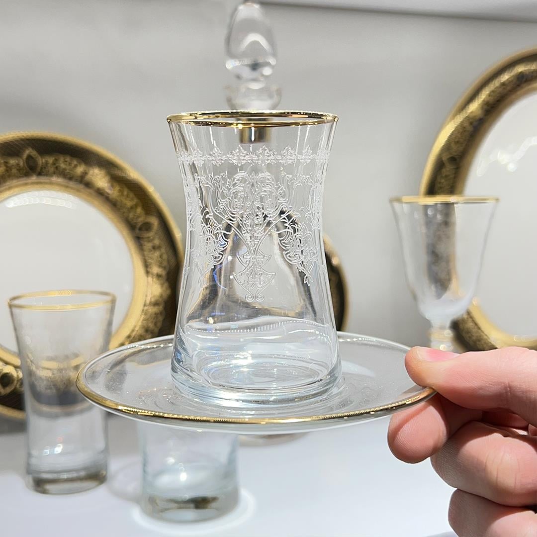Glassware SetButik Crystal 61 Piece Glass Set Gold