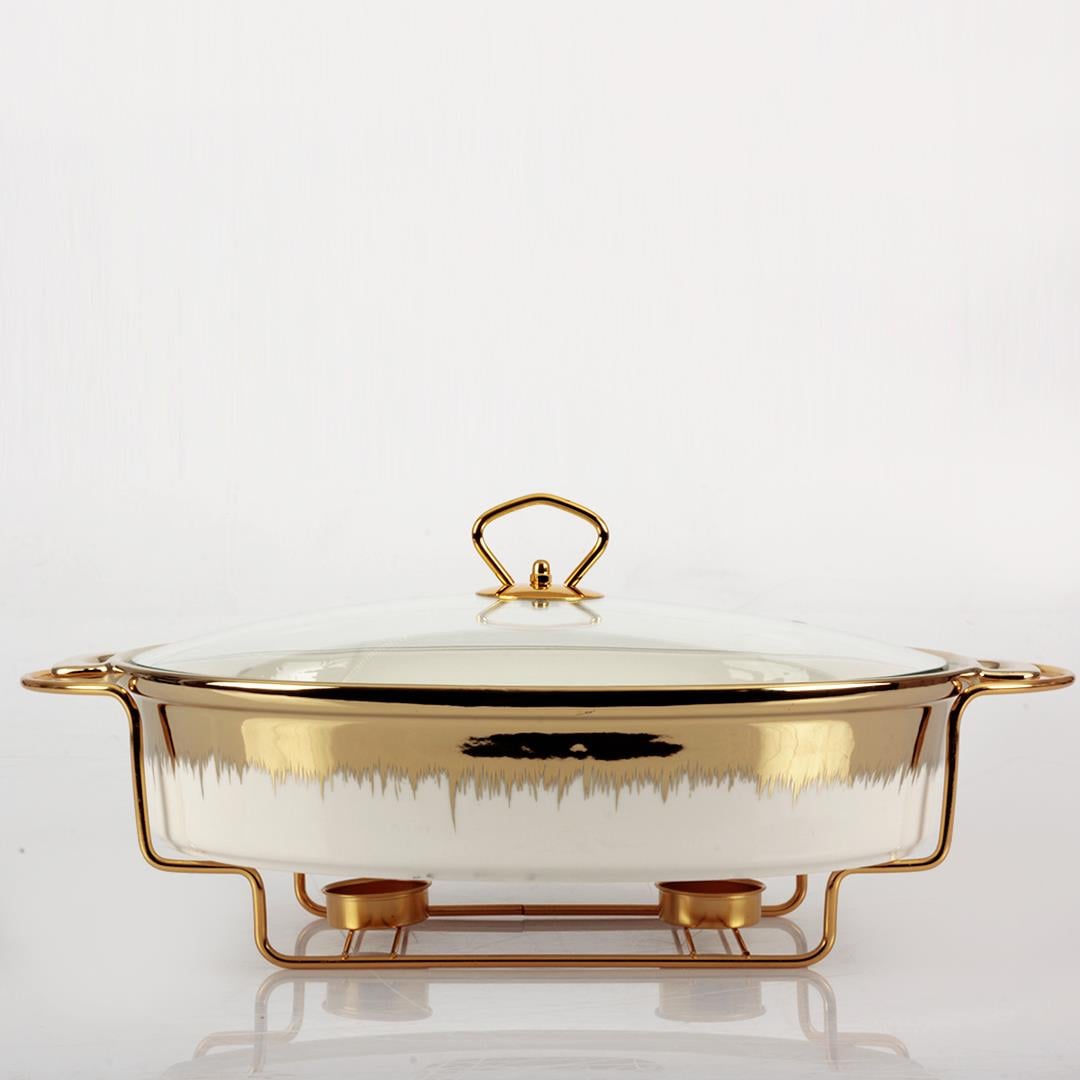 OvenwareFlame Porcelain Oval Oven and Presentation Bowl 37cm - White Gold