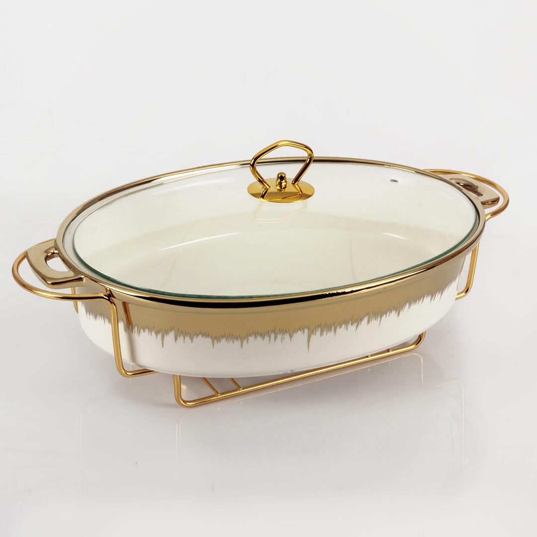 OvenwareFlame Porcelain Oval Oven and Presentation Bowl 37cm - White Gold