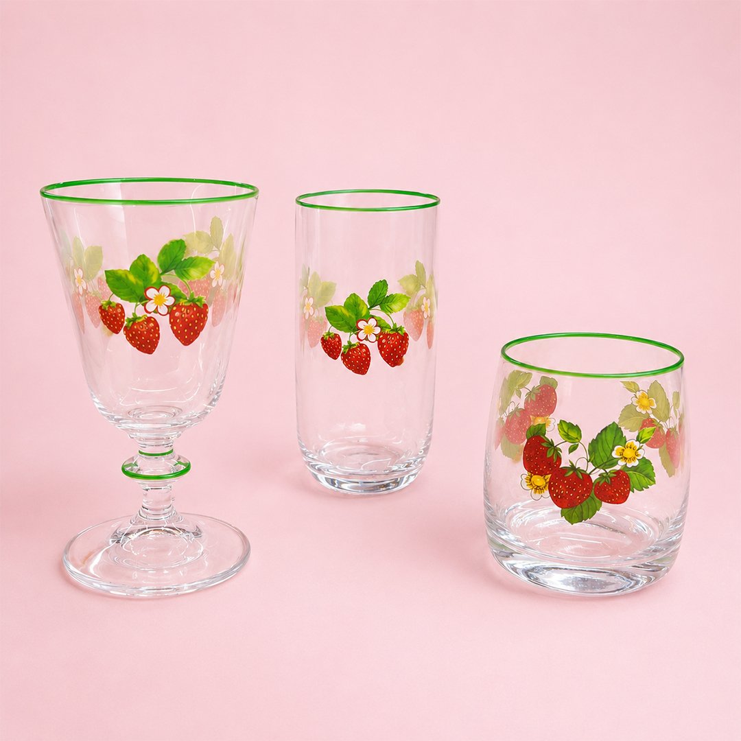 Glassware SetGarden 18 Parça Bardak Takımı Çilek Desenli
