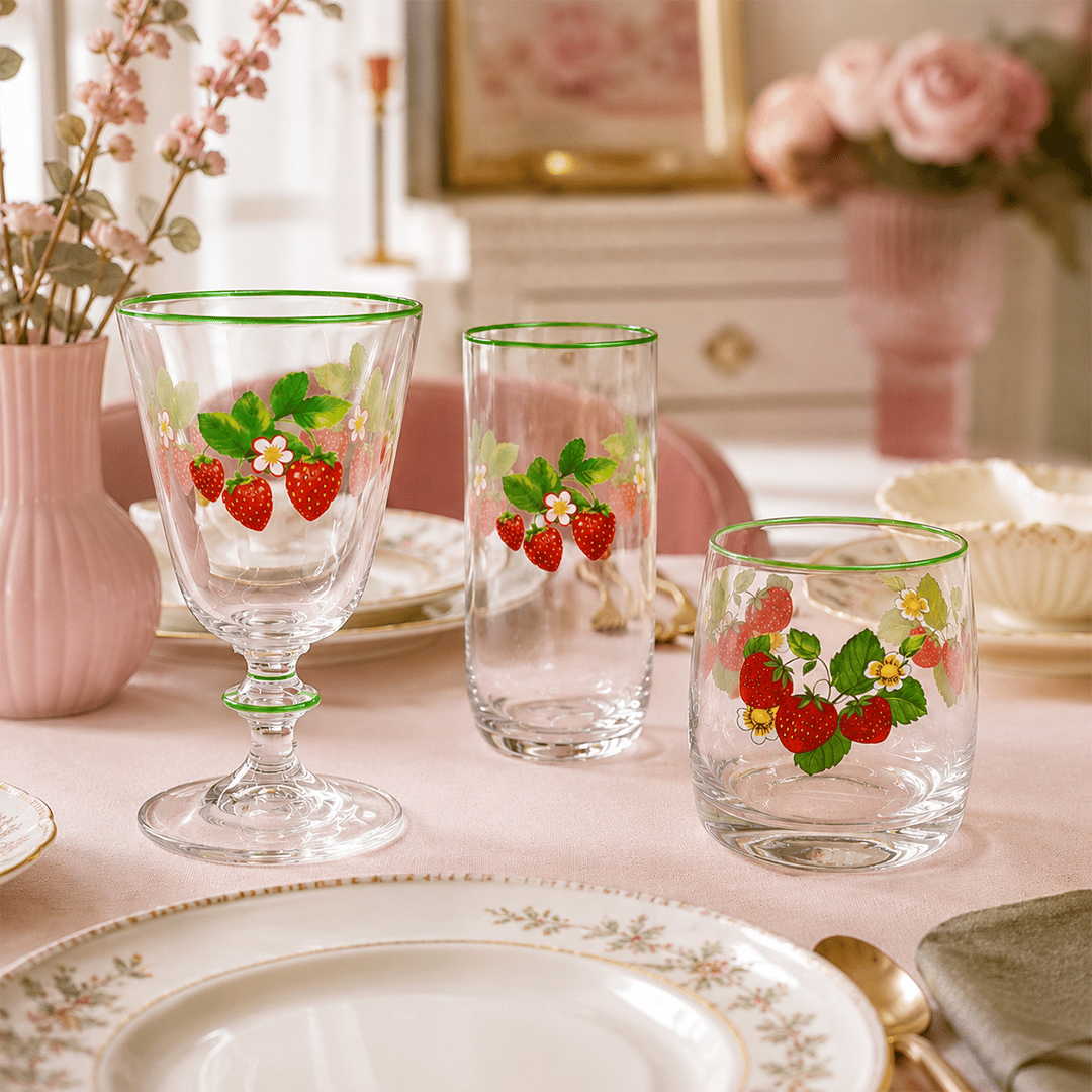 Glassware SetGarden 18 Parça Bardak Takımı Çilek Desenli