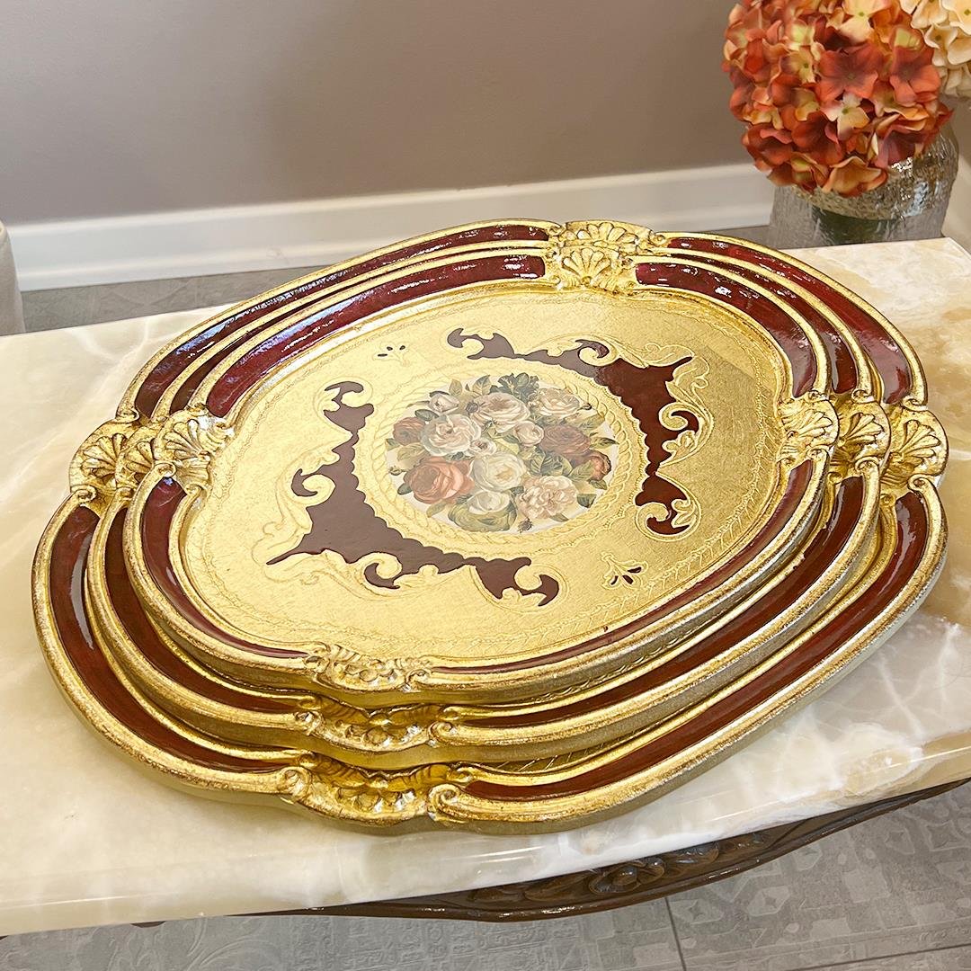 Tepsiİtalyan Gül Ağacı Bordeaux 3 Parça Oval Tepsi Seti
