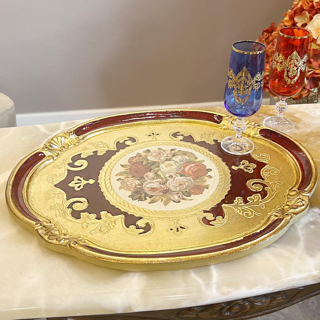 Tepsiİtalyan Gül Ağacı Bordeaux 3 Parça Oval Tepsi Seti