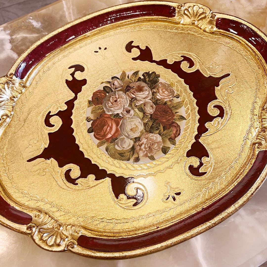 Tepsiİtalyan Gül Ağacı Bordeaux 3 Parça Oval Tepsi Seti