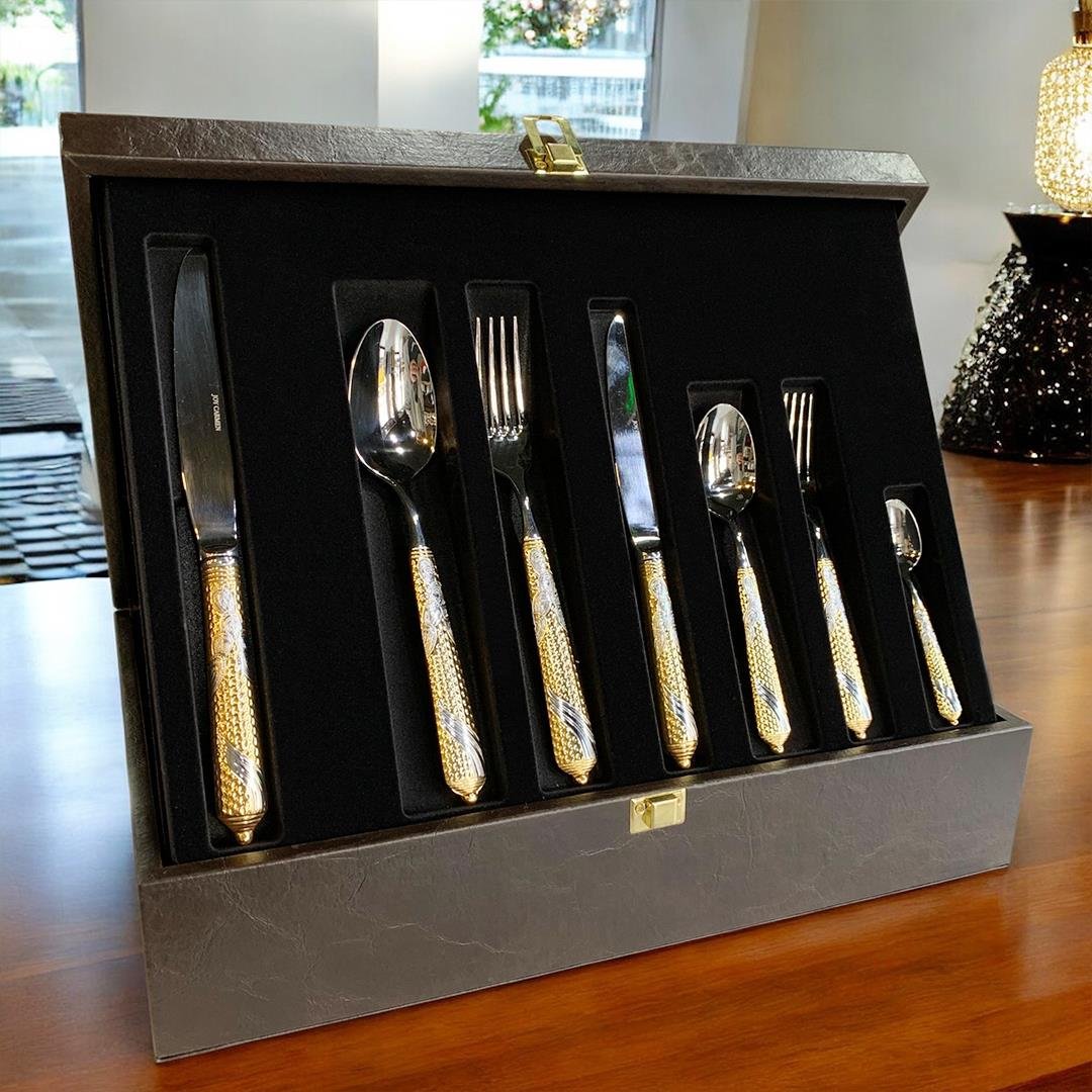 12 Kişilik Çatal Kaşık Bıçak TakımıJoy Carmen Embossed Cutlery 89 Parça Çatal Kaşık Bıçak Takımı