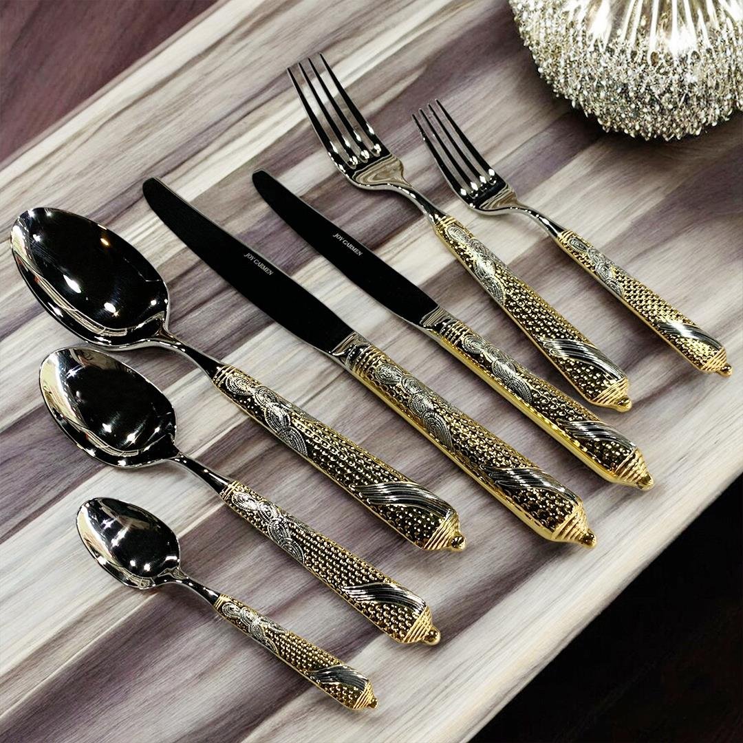 12 Kişilik Çatal Kaşık Bıçak TakımıJoy Carmen Embossed Cutlery 89 Parça Çatal Kaşık Bıçak Takımı