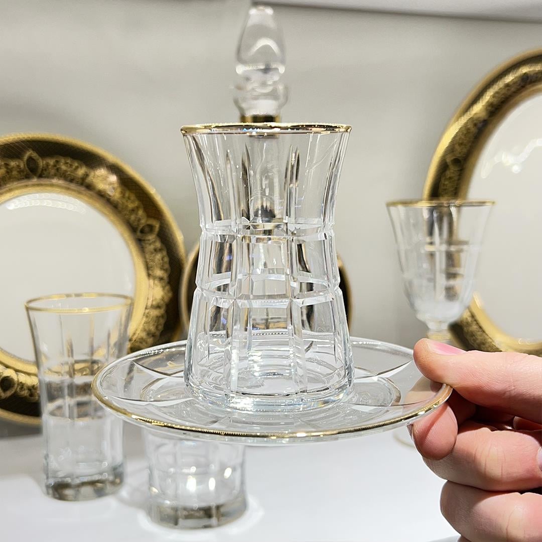 Glassware SetCage Crystal 61 Piece Glass Set Gold