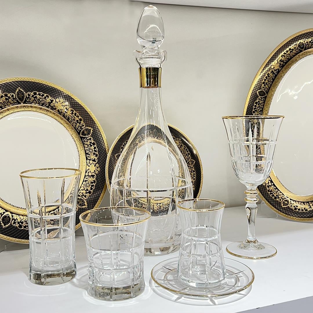 Glassware SetCage Crystal 61 Piece Glass Set Gold