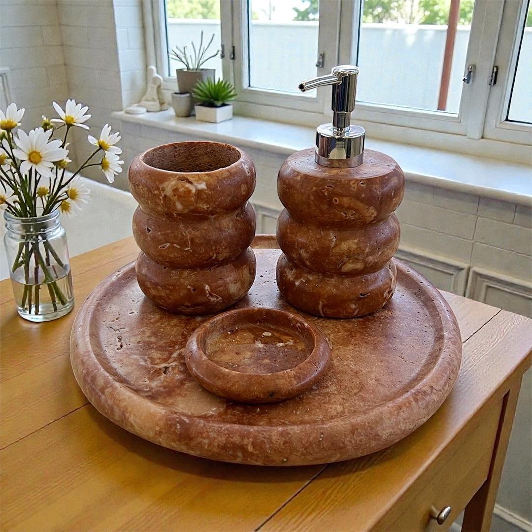 BANYOKızıl Traverten 4 Parça Banyo Seti Silver