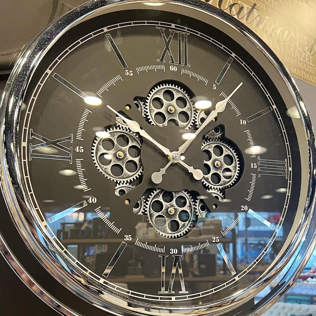 Decorative WatchKrom Çarklı Tripot Ayaklı Dekoratif Saat Gümüş Siyah