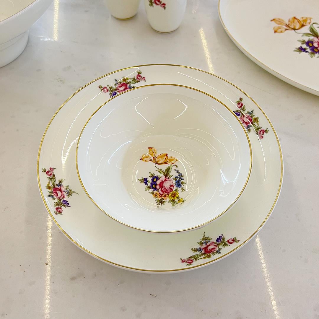 12 Kişilik Porselen Yemek TakımlarıLeonarte Casa Rose 57 Piece Dinner Set Gold
