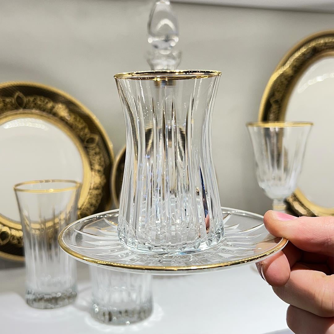 Glassware SetLight Crystal 61 Piece Glass Set Gold