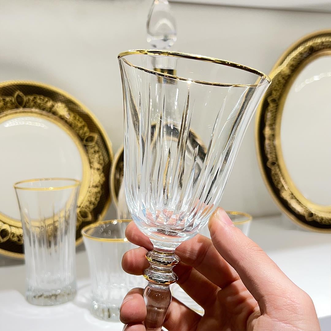 Glassware SetLight Crystal 61 Piece Glass Set Gold