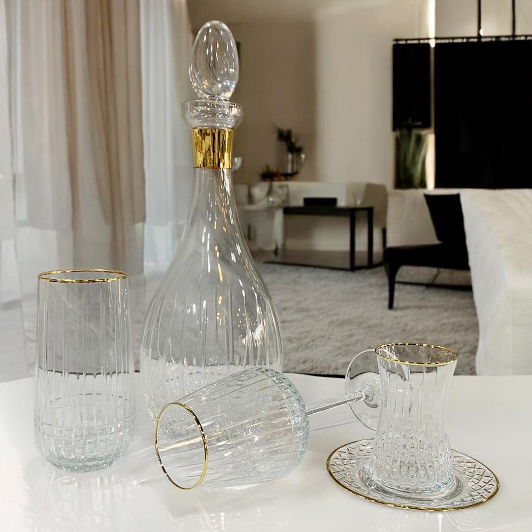 12 Kişilik Bardak TakımıLizbon Kristal 49 Parça Bardak Takımı - Gold