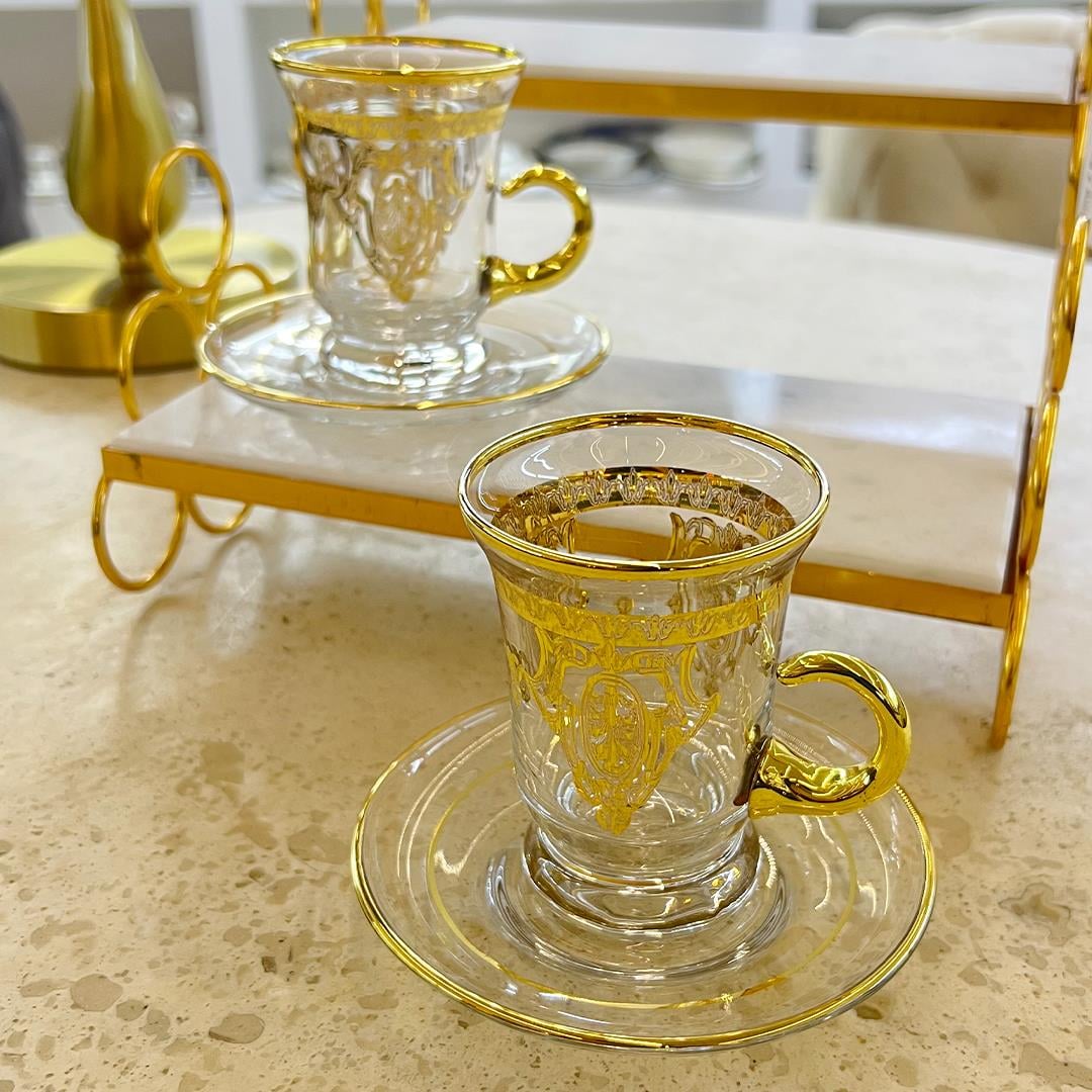 Çay BardağıLora Kulplu 6 Lı Çay Seti Gold - B