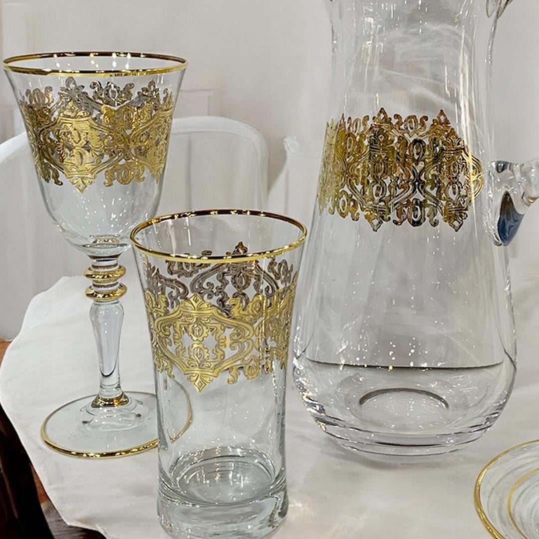 12 Kişilik Bardak TakımıLotus 49 Parça Lüks Bardak Seti - Gold