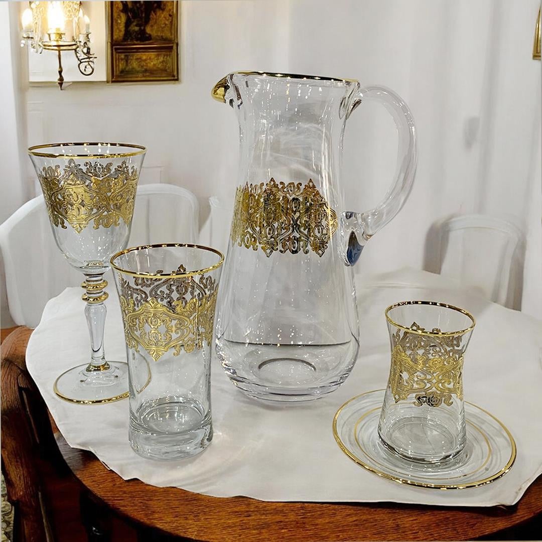 12 Kişilik Bardak TakımıLotus 49 Parça Lüks Bardak Seti - Gold