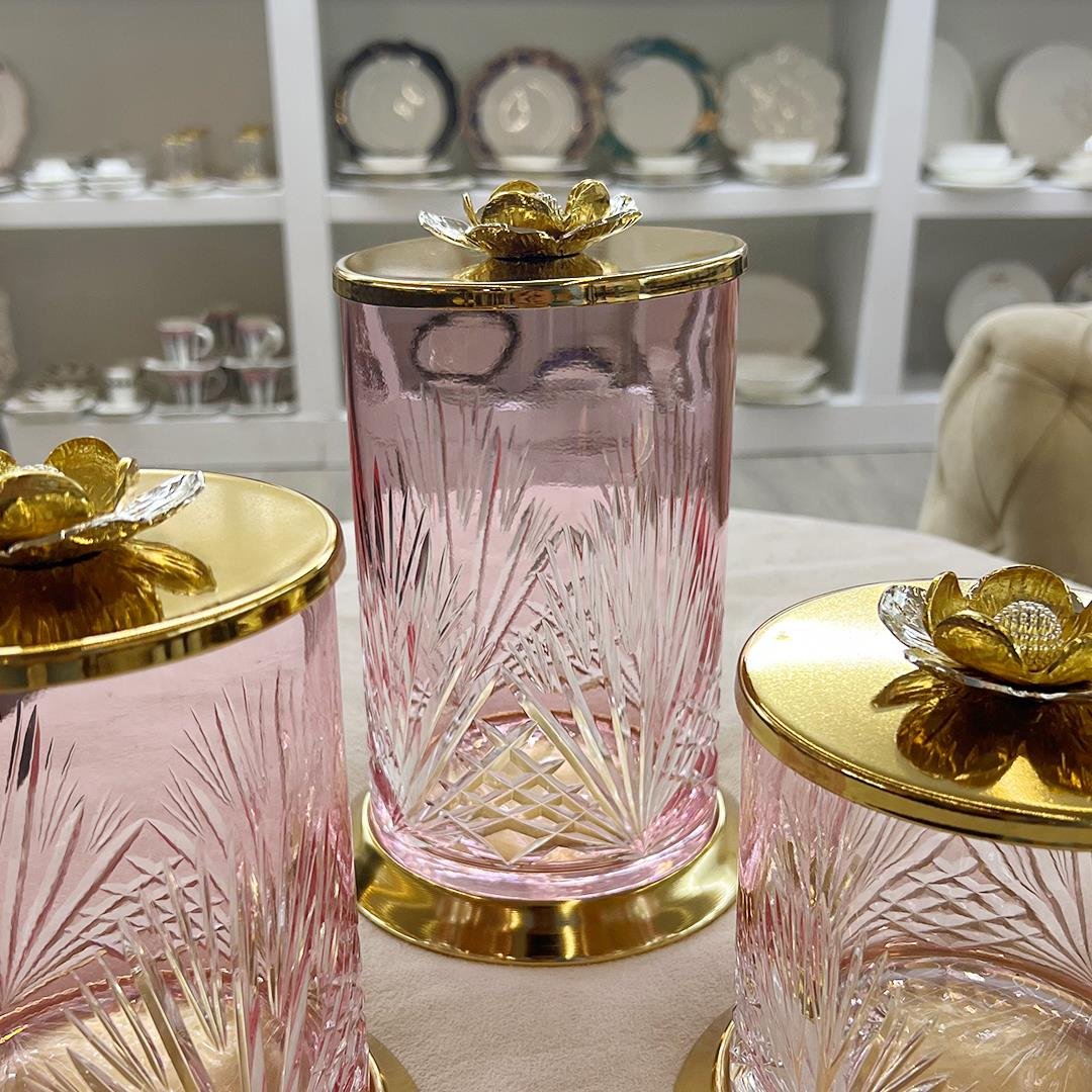 KavanozLuxery 3 Lü Kristal Baharatlık Pembe