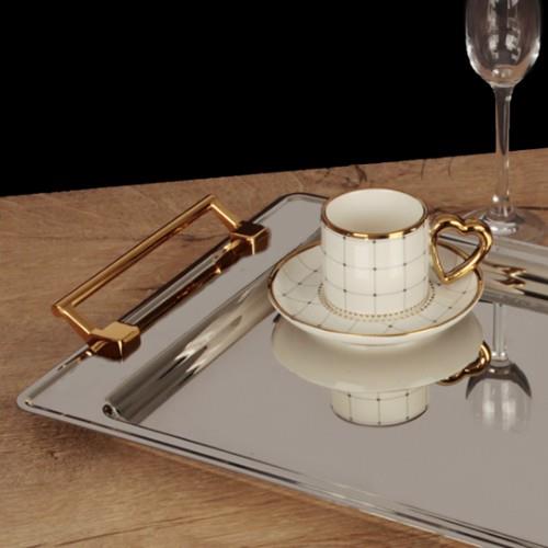 Luxury Çelik Tepsi - Gold Kulp