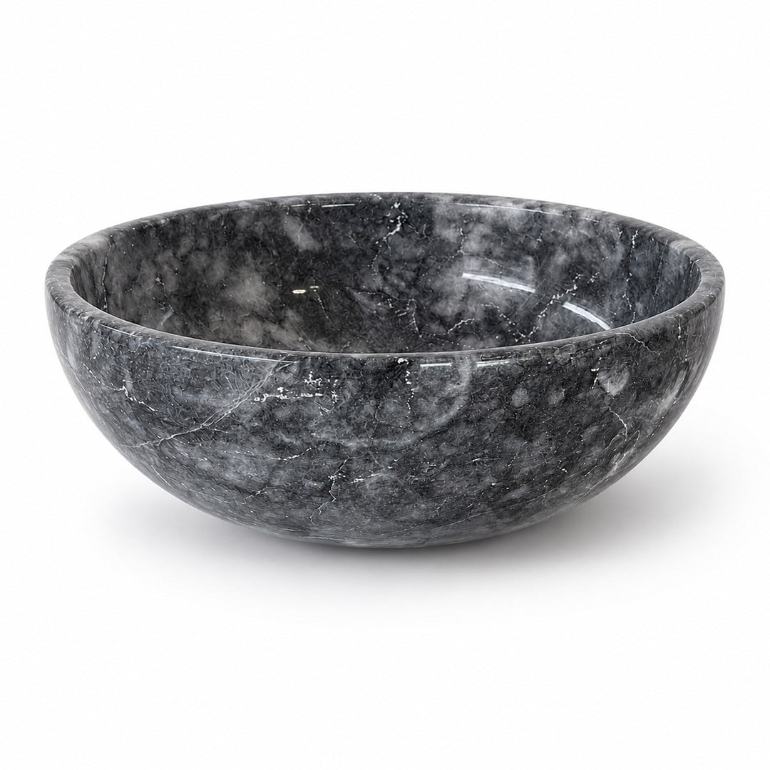 SunumluklarMadlen Black Marble Plain Decorative Bowl - Large Size