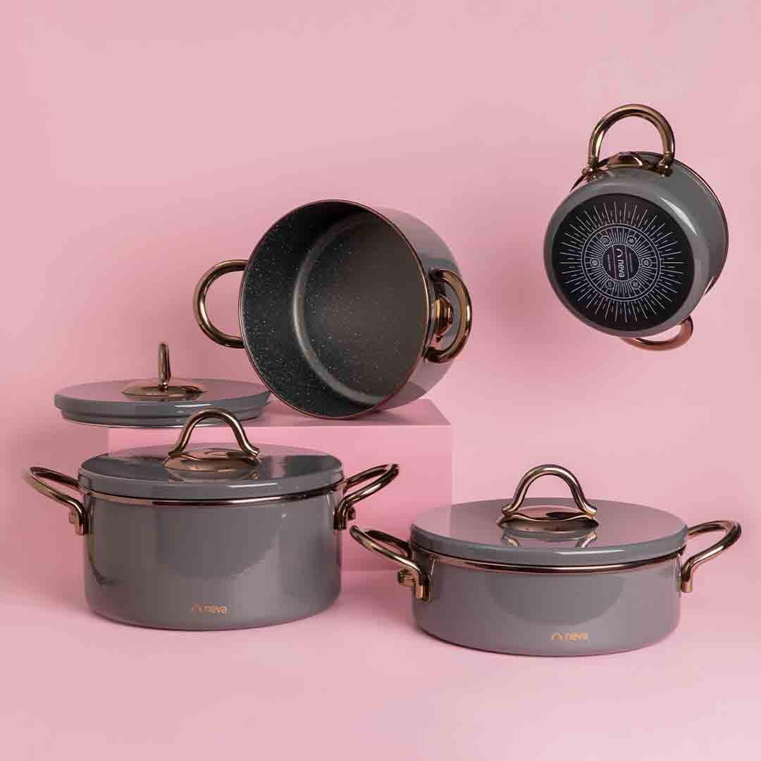 Cooker and Cooker SetNeva 8 Piece Graye Cookware Set - Grizay