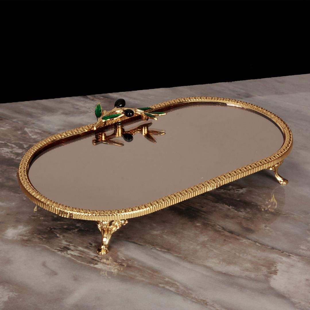 Peace SerisiPeace Oval Aynalı Dört Ayaklı Tepsi Küçük Boy - Gold