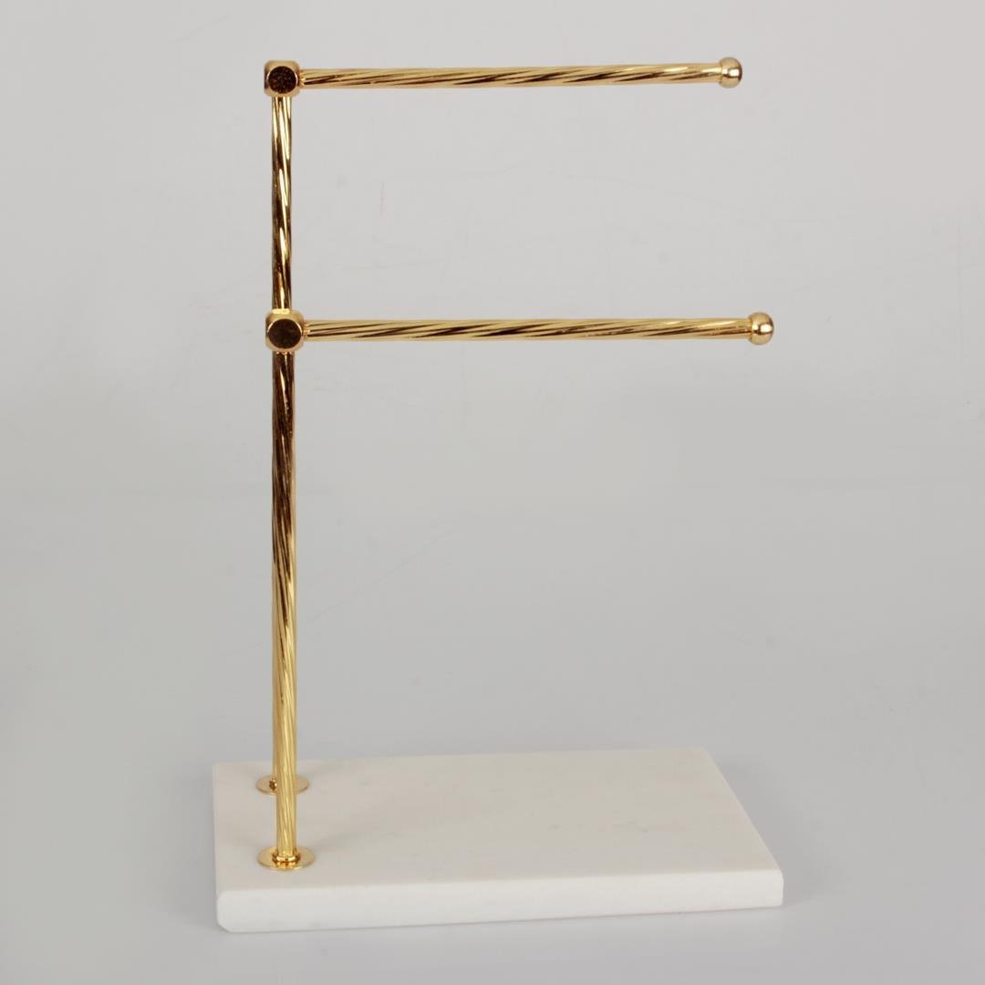 Towel HolderQuarry White Marble 2-Piece Towel Stand - Gold