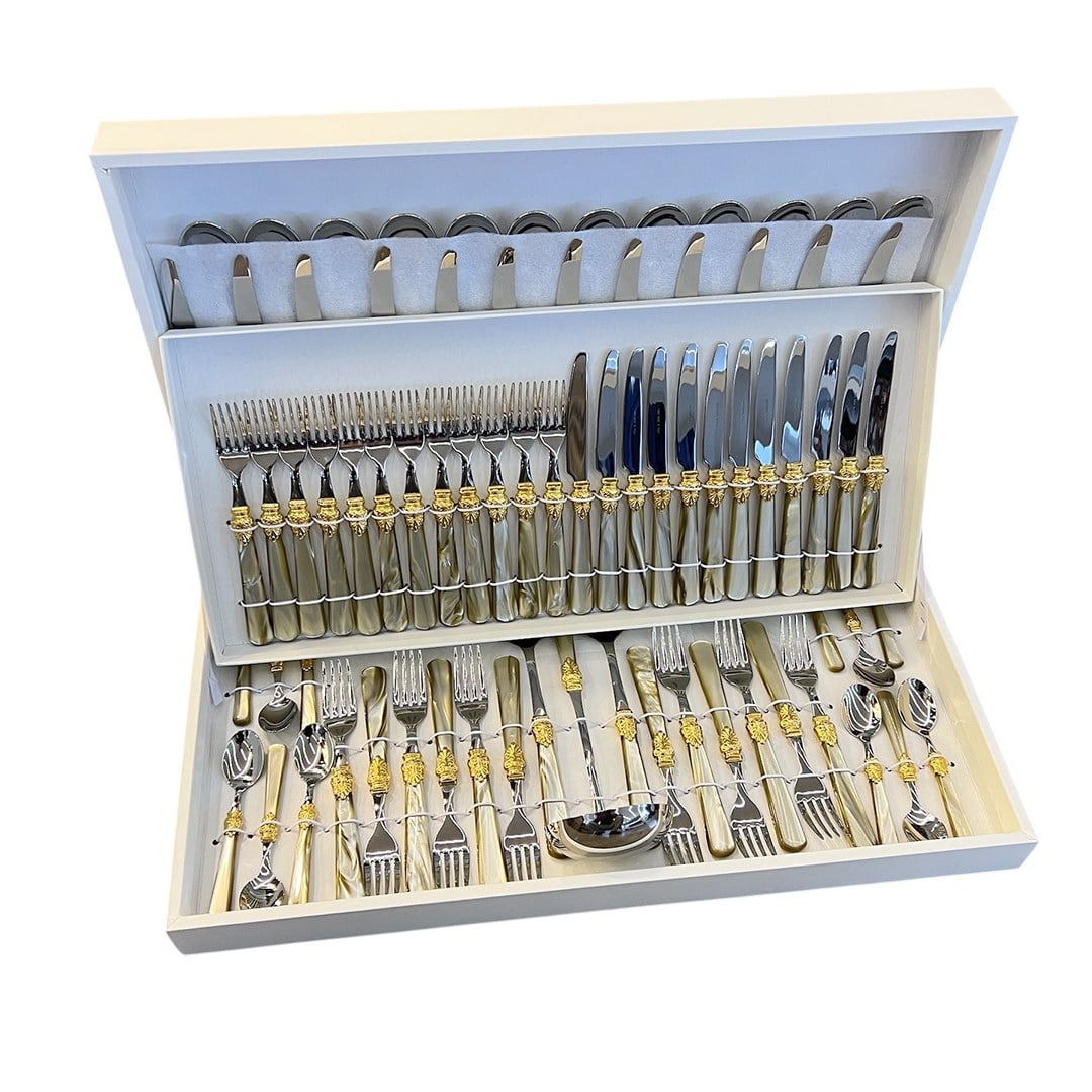 Flatware SetRivadossi Elena Ring Champagne 75 Piece Cutlery Set