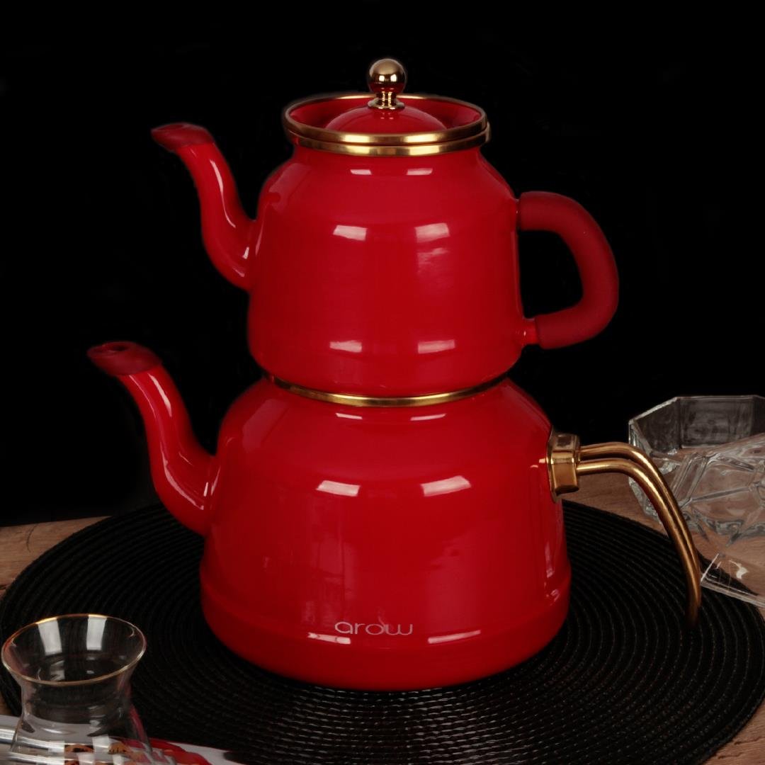 Tea KettleRoomy Enamel Teapot Set - Red