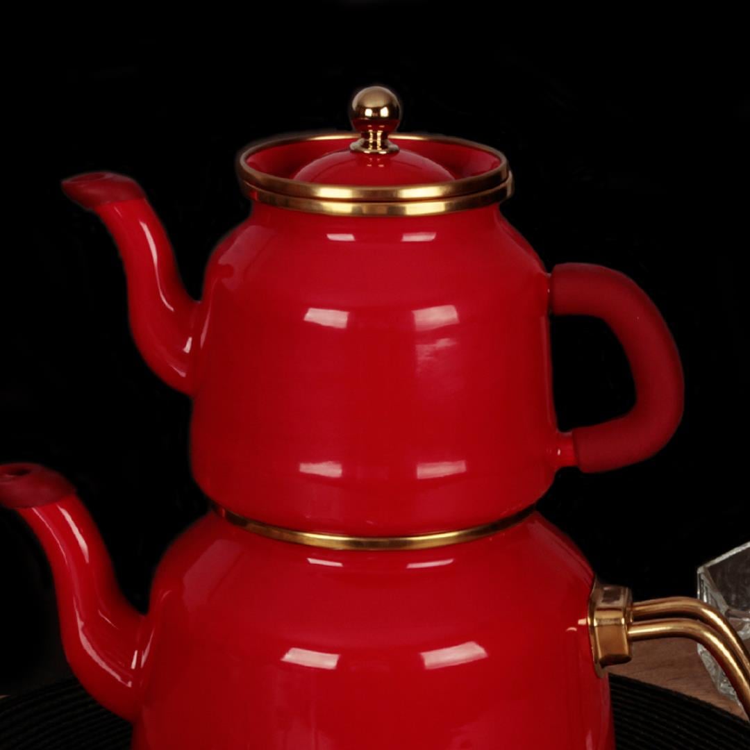 Tea KettleRoomy Enamel Teapot Set - Red