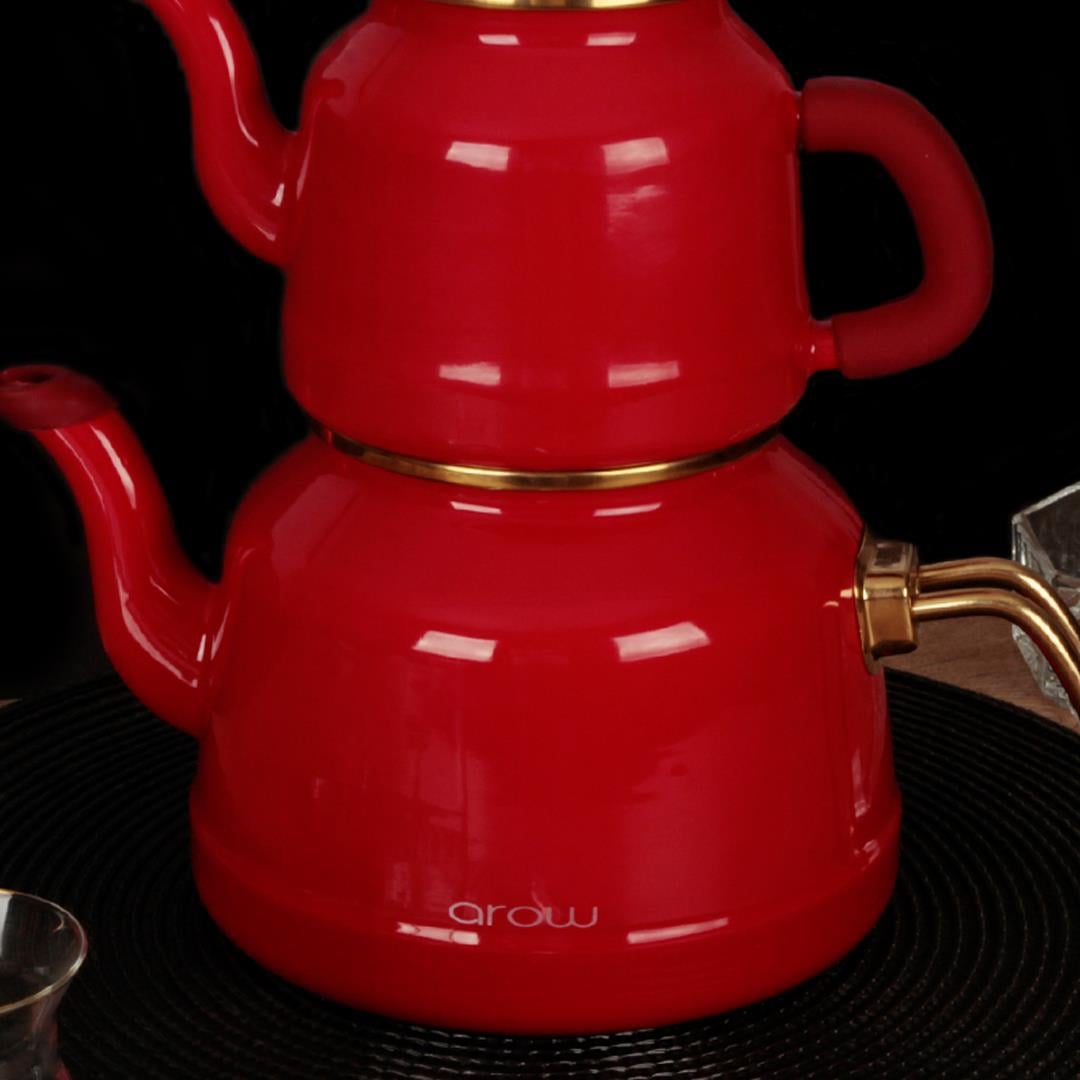 Tea KettleRoomy Enamel Teapot Set - Red