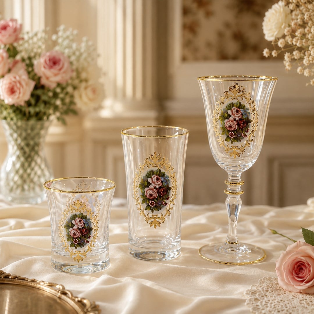 Bardak SetleriRose 61 Parça Bardak Seti Gold