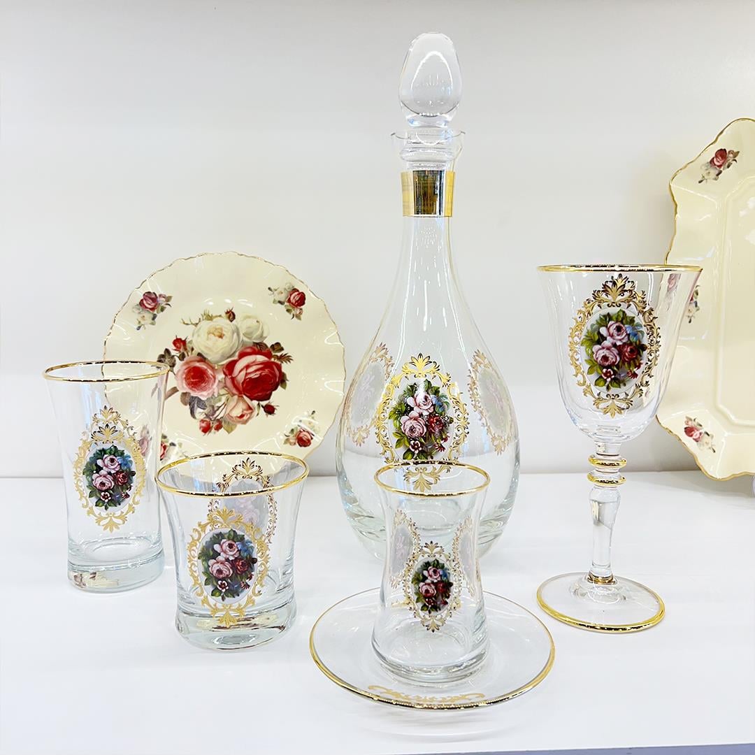 Glassware SetRose 61 Piece Glass Set Gold