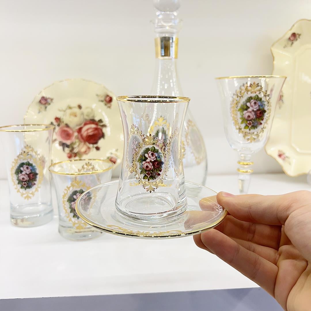 Glassware SetRose 61 Piece Glass Set Gold