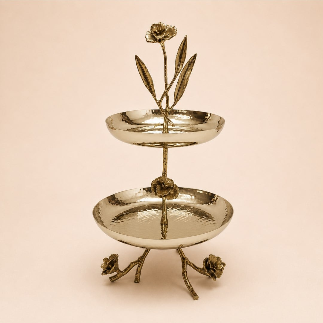 Serving PlateRovia 2 Katlı Pirinç Sunumluk Gold GLB-28