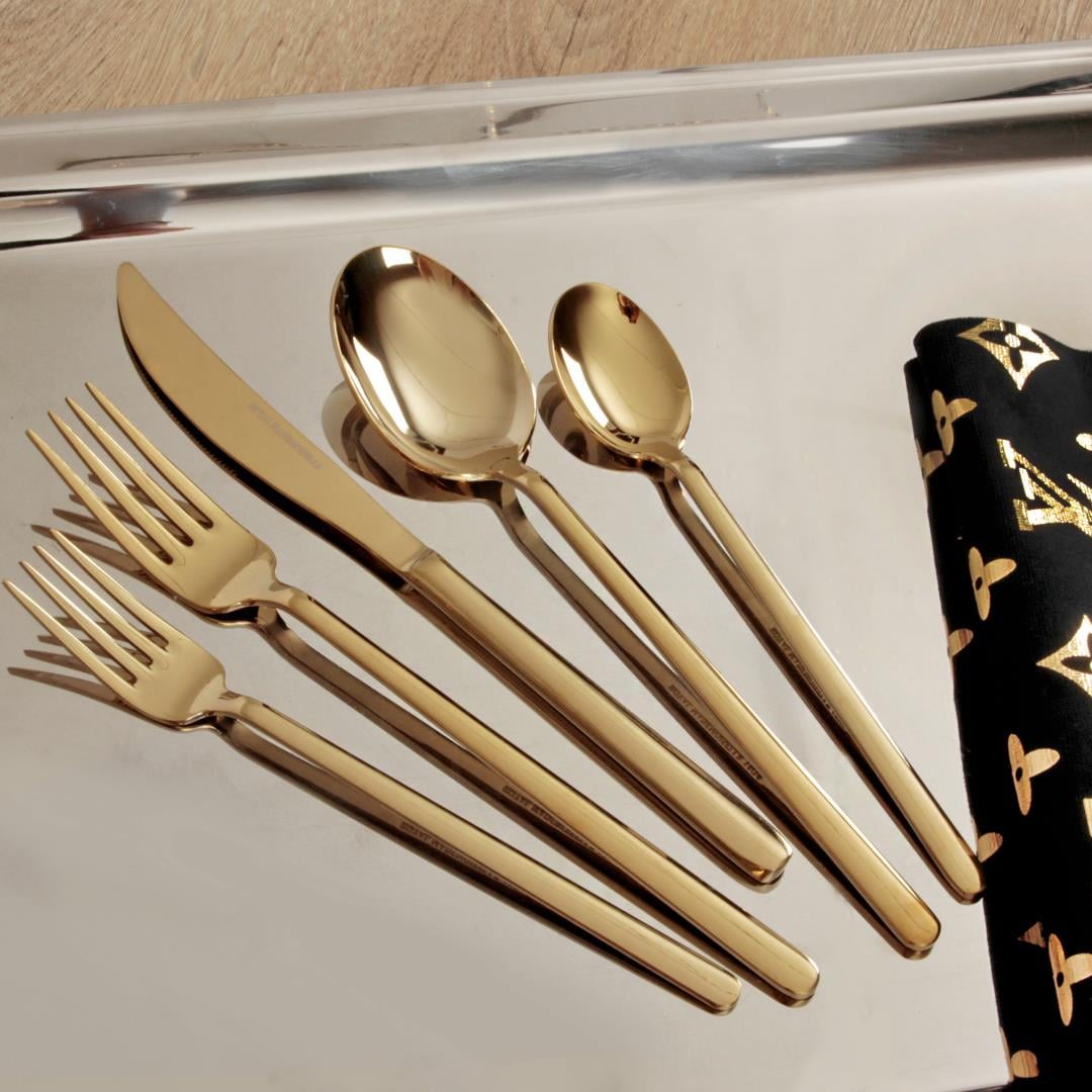 6 Kişilik Çatal Kaşık Bıçak TakımıRoyal Mademoiselle Vogue 30 Parça Kaşık Çatal Bıçak Takımı - Gold