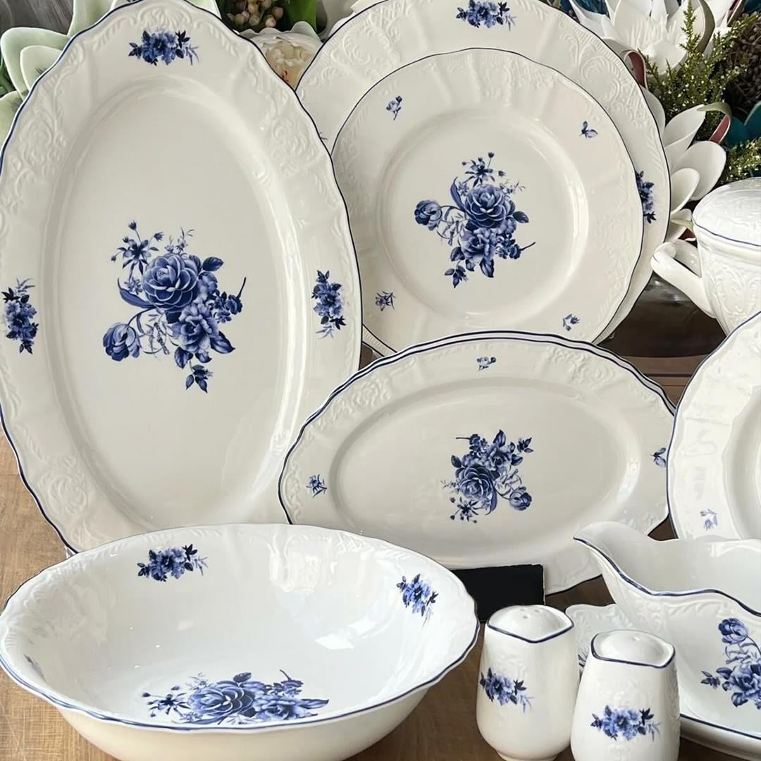 Dinner Set for 12Royking Blue Garden 62 Piece Porcelain Dinner Set for 12 People