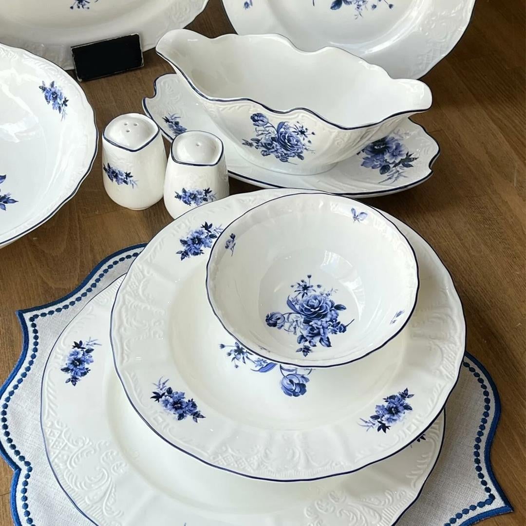 Dinner Set for 12Royking Blue Garden 62 Piece Porcelain Dinner Set for 12 People