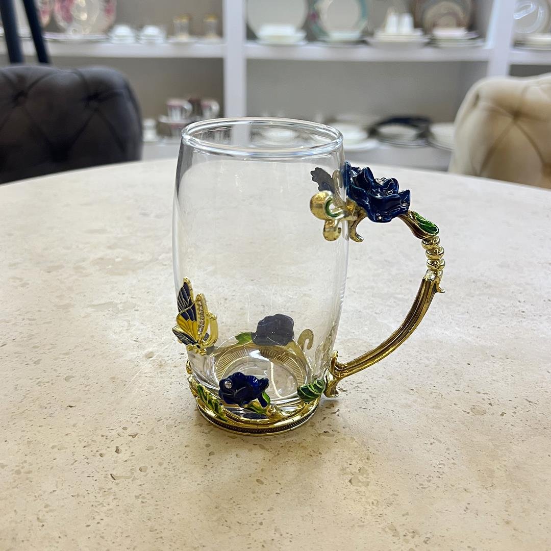 Tea GlassesRoyking Blue Rose Cam Kupa - Büyük Boy