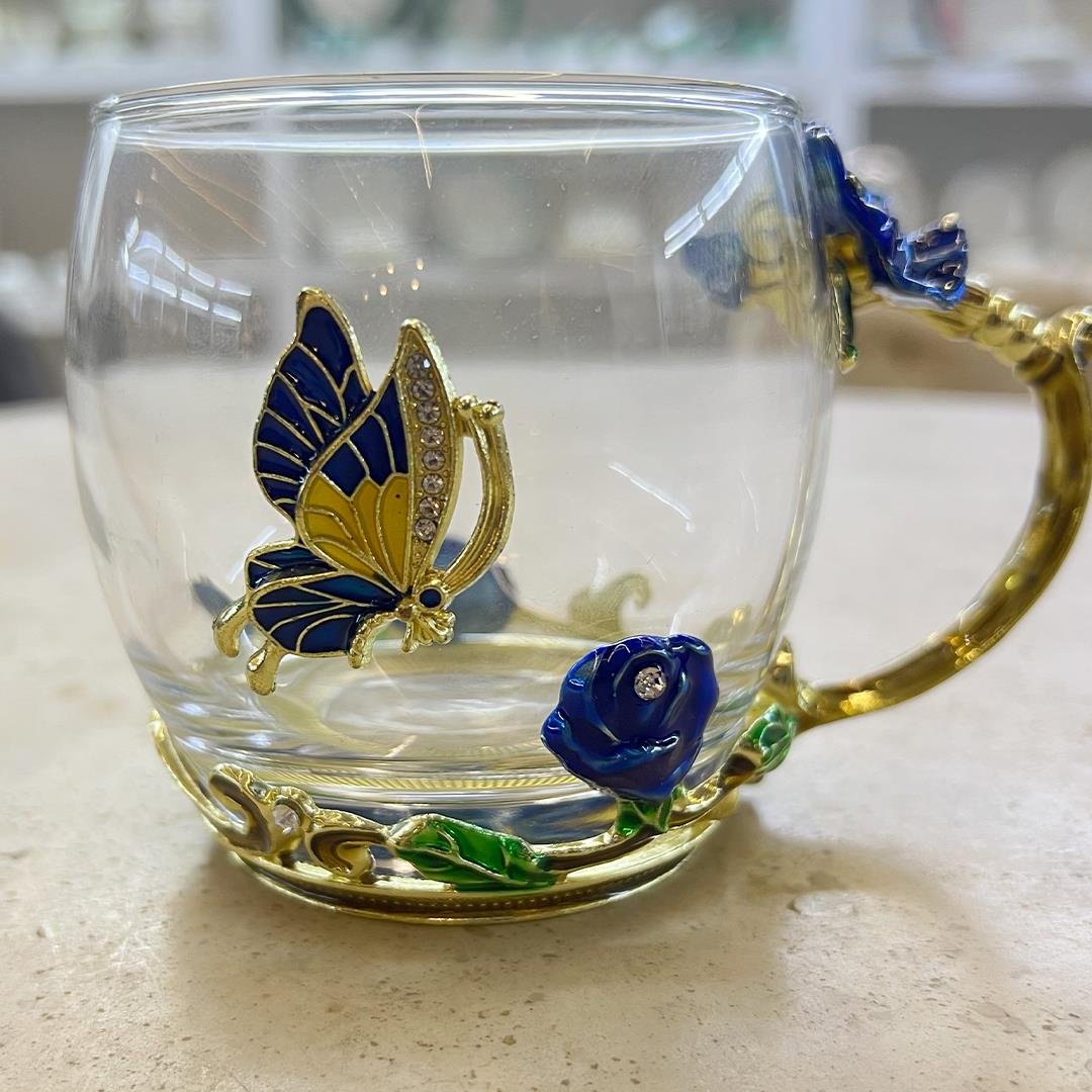 Tea GlassesRoyking Blue Rose Cam Kupa - Küçük Boy