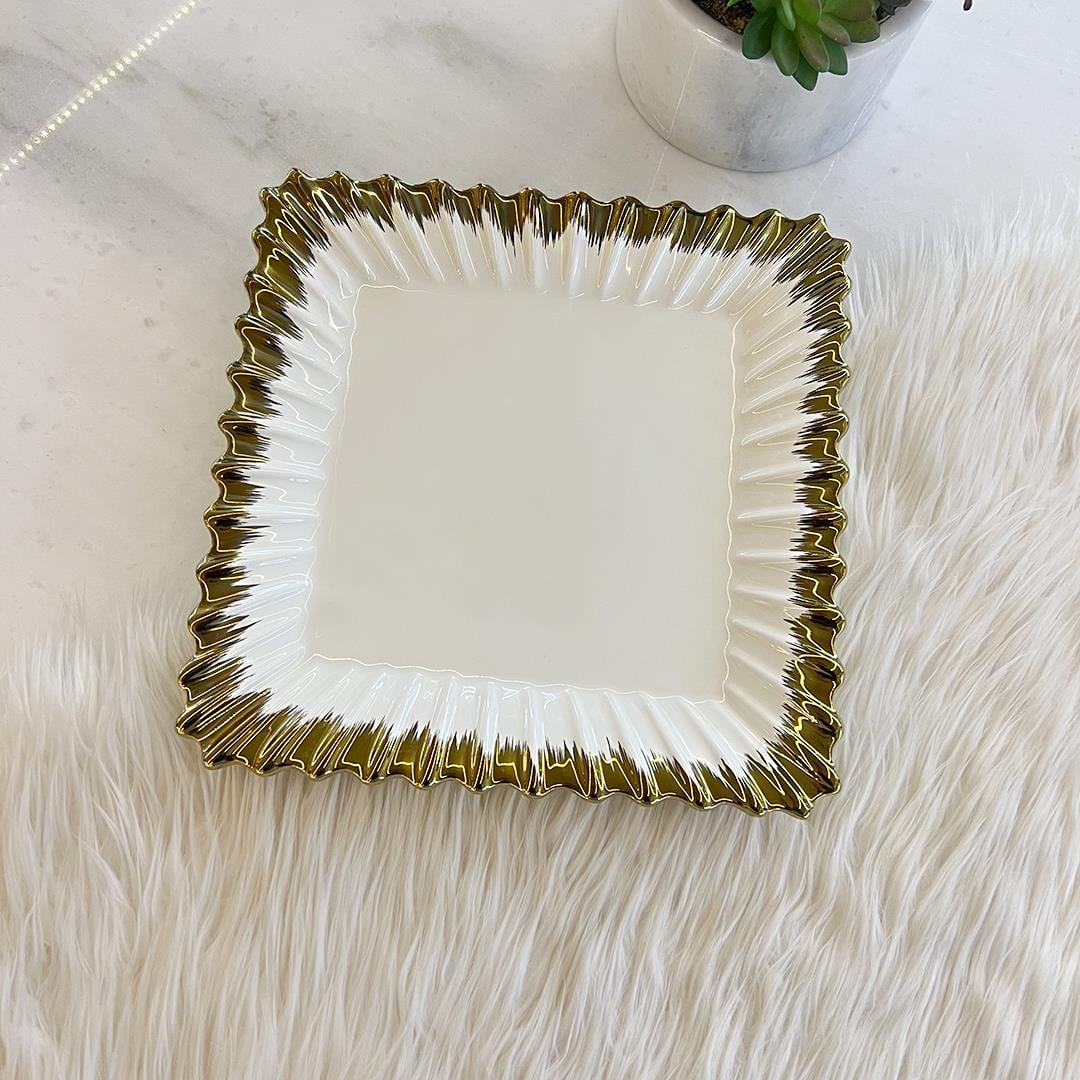 Serving PlateRoyking Line Kare Sunum Tabağı - Gold