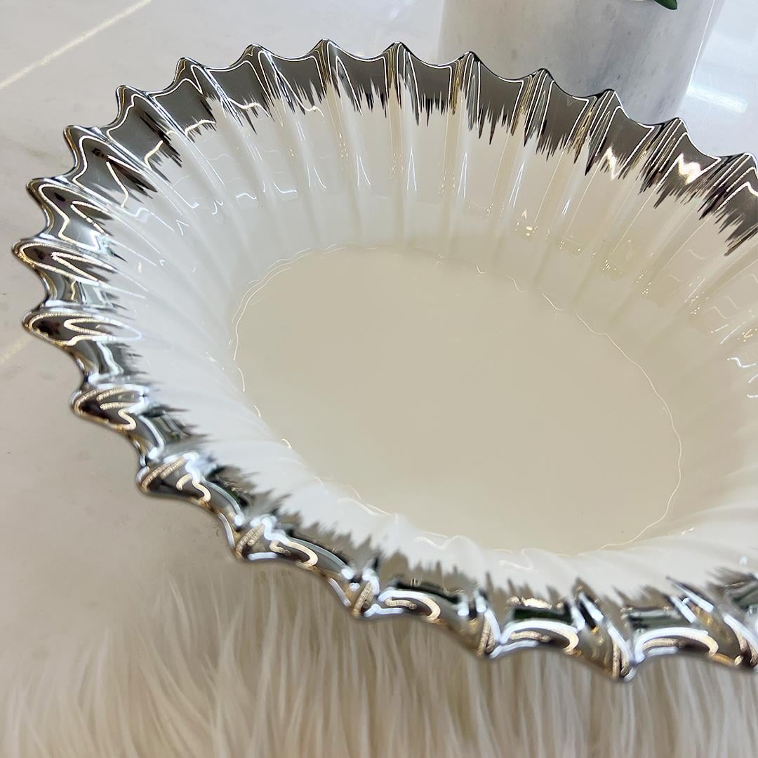Serving PlateRoyking Line Oval Derin Sunum Tabağı - Gümüş