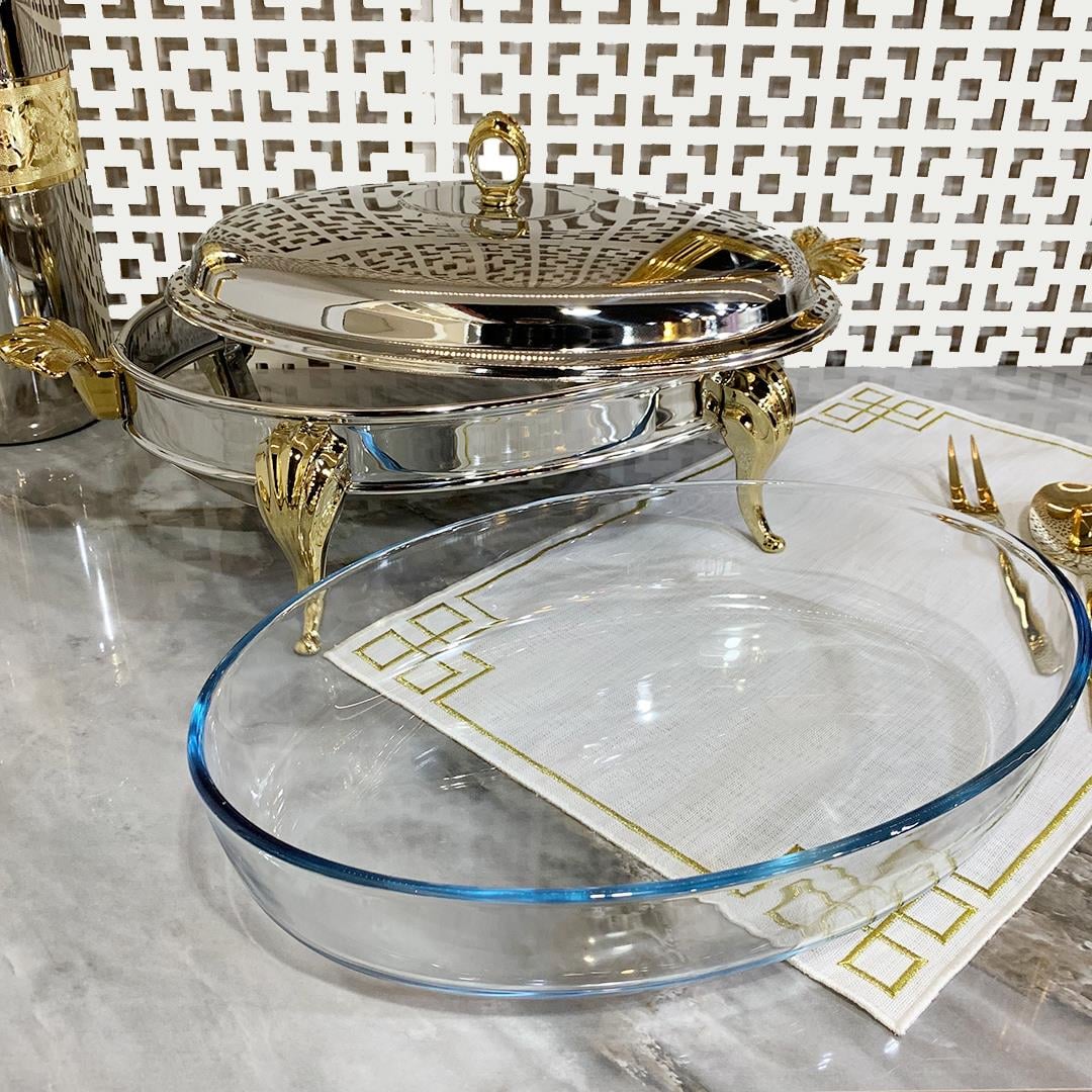 SunumlukSuntoza Oval Isıtıcılı Servis Seti 2,6 Litre - Gold
