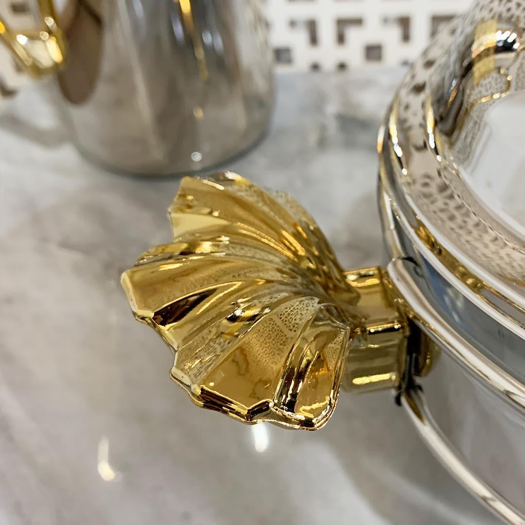 SunumlukSuntoza Oval Isıtıcılı Servis Seti 2,6 Litre - Gold