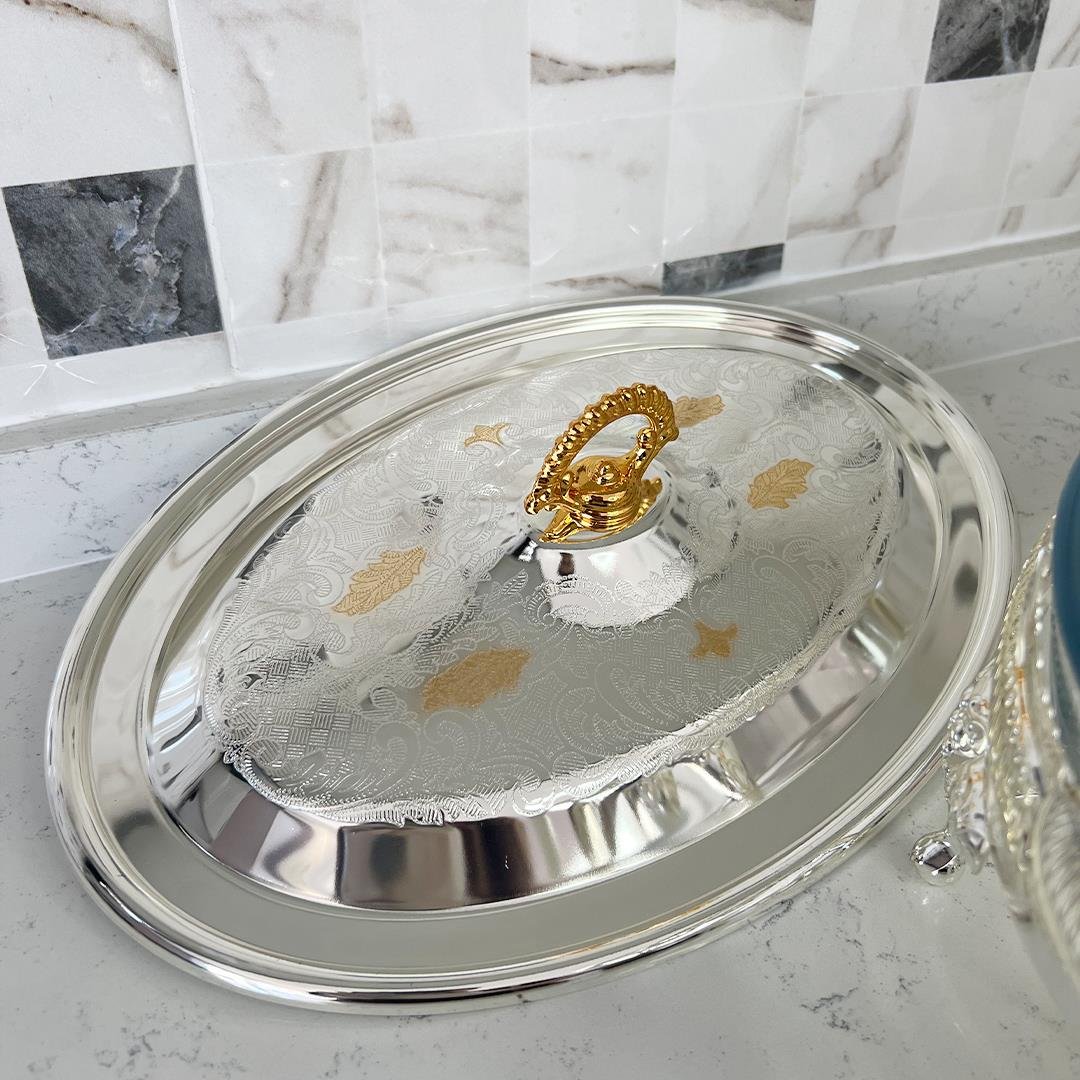 Serving PlateWinterbach Isıtıcılı Oval Büyük Servis Seti Silver Gold