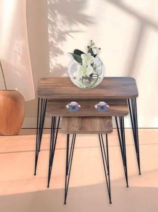Zigon Sehpa 3'lü Set CEVİZ