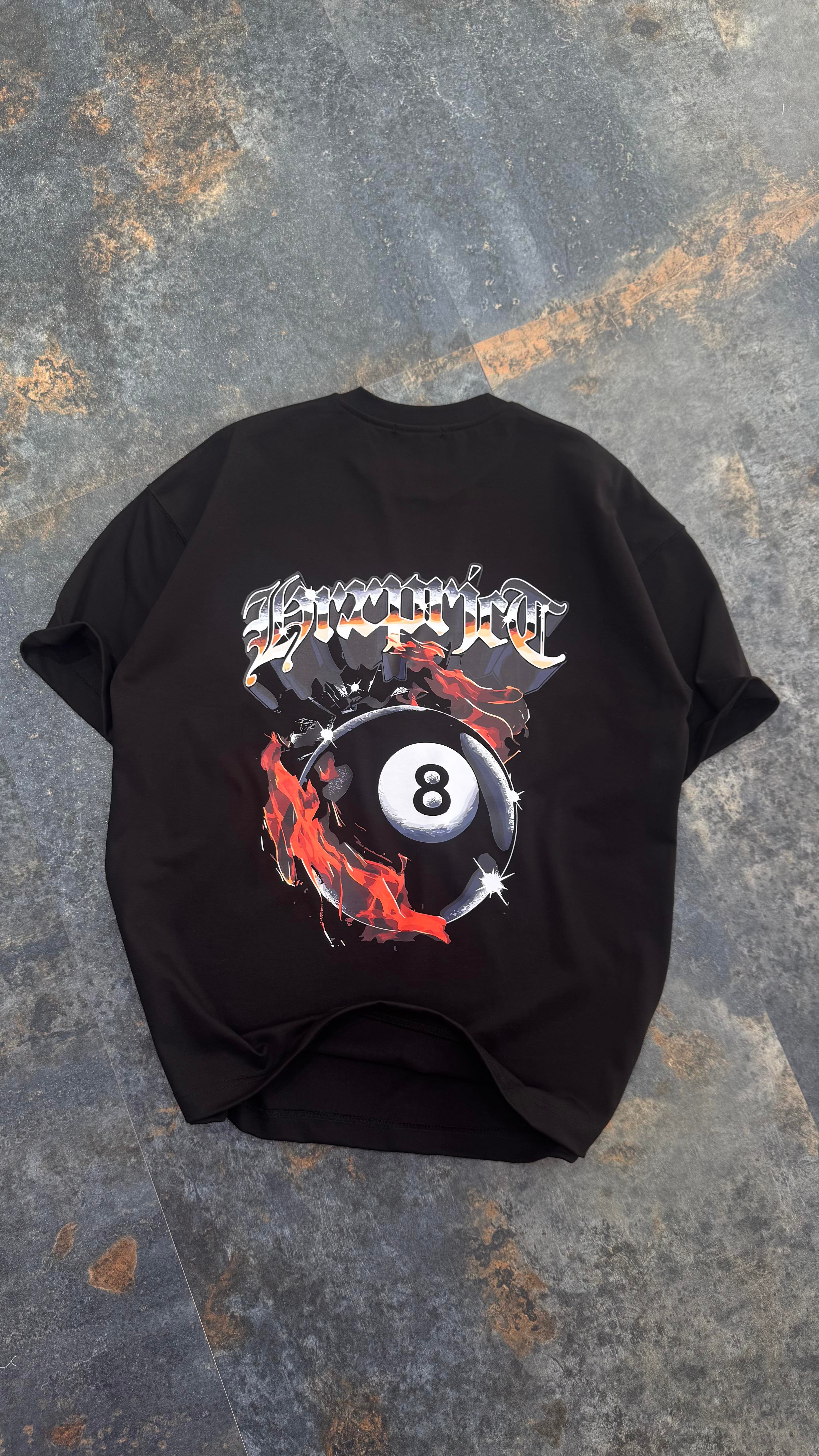 8Numara Baskılı Siyah Oversize T-Shirt