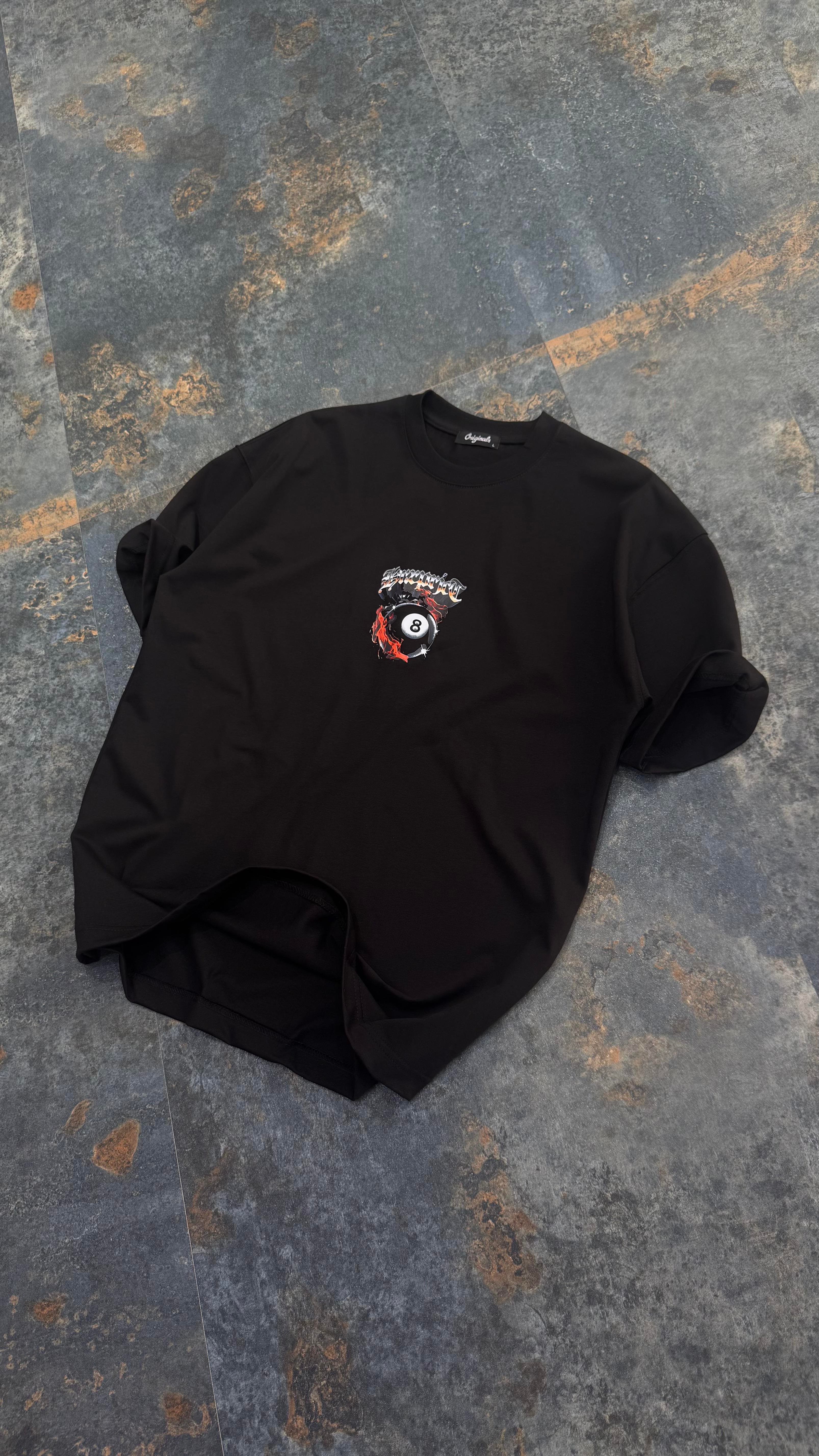 8Numara Baskılı Siyah Oversize T-Shirt