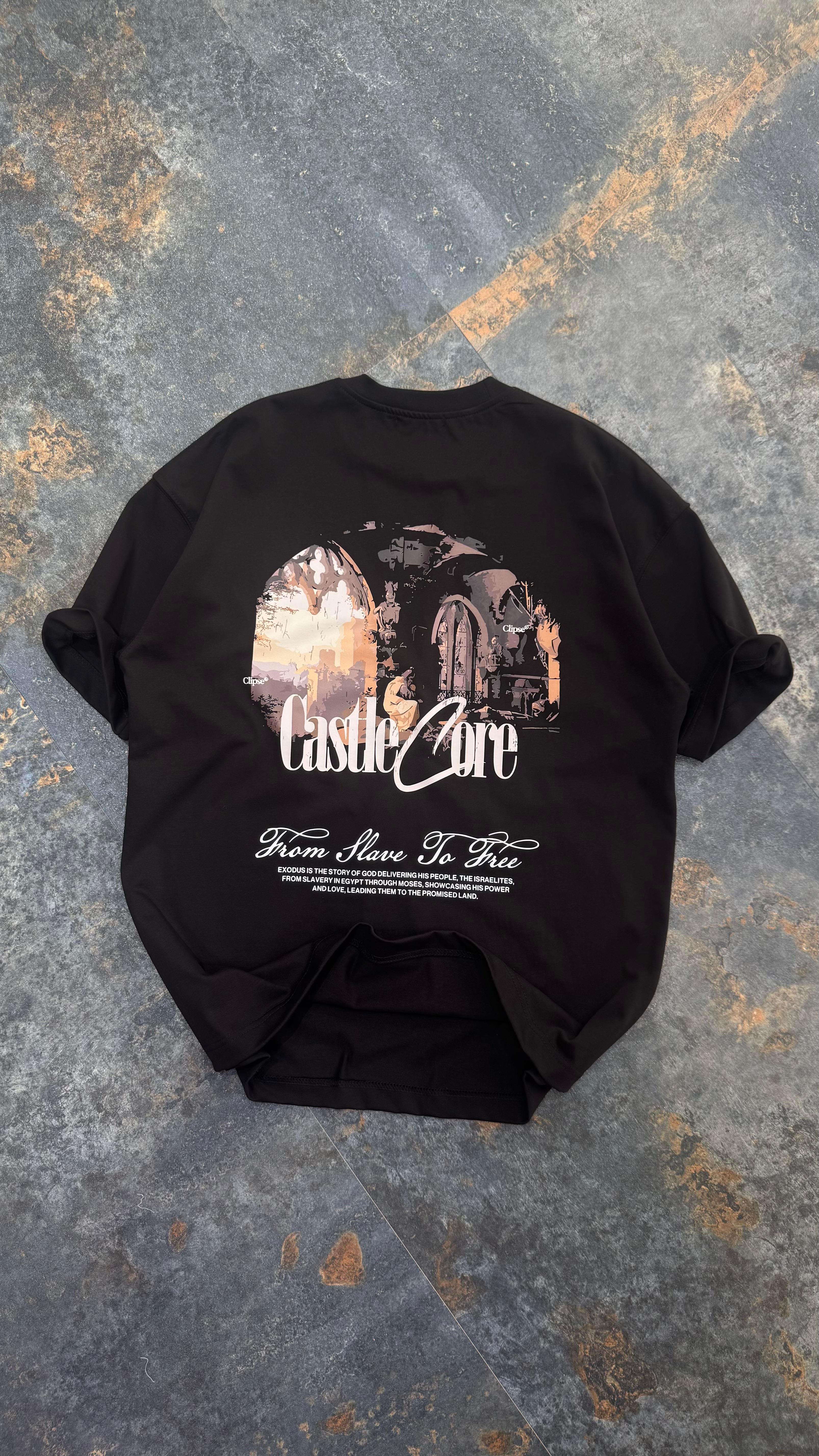 Castle Core Baskılı Siyah Oversize T-Shirt